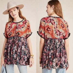 NWT Anthropologie Bl^nk London Sidonie Embroidered Swing Tunic Babydoll Top SZ M